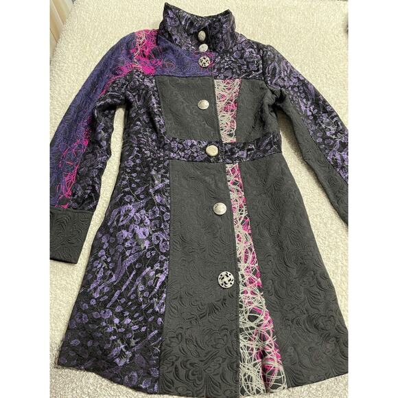 Women's Size S Brocade Patchwork Embroidered Tapestry Jacket Black Purple Pink - Picture 1 of 12